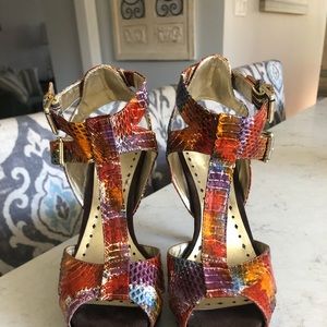 BCBGirls Devon’s Snakeskin strapping sandals